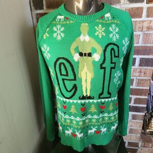 ELF Christmas Sweater Adult Unisex XL Green ELF Movie Pullover Snowflake Budd